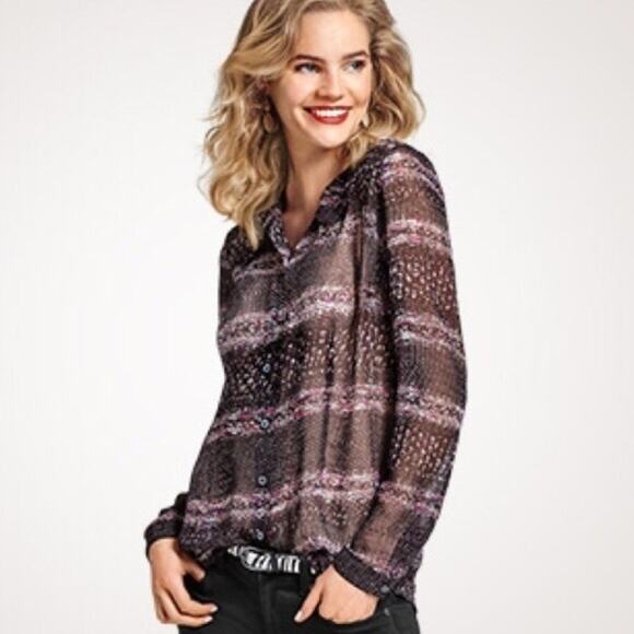 CAbi Paris Blouse Sheer Black Confetti  Size Small Style 3249 - Picture 1 of 16